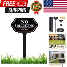 No Soliciting Sign for House with Stake - 40-mil Thick Aluminum - 5x10 Inch/3...