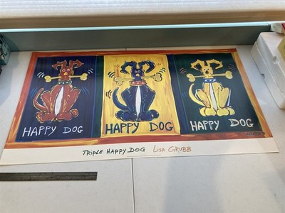 1999 Triple Happy Dog poster by Lisa Grubb, 20 x 36 inches