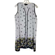 Naif Mini Shift Dress Contrast Pipping Pineapple Print Pullover White Blue SZ L