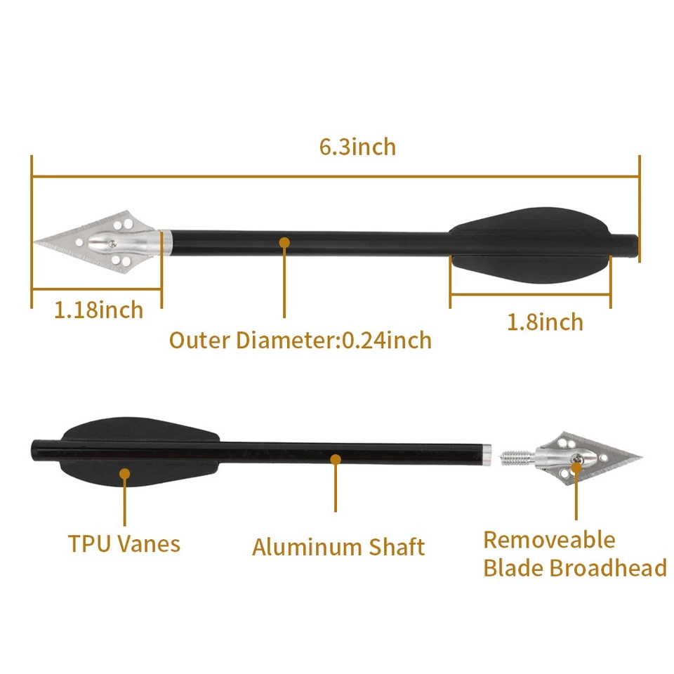 6.3" Pistol Crossbow Bolts Aluminium Arrow Blade Broadhead 50-80lb Mini Bow Hunt - Image 3 of 4