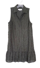 Loft Eyelet Button Front Sleeveless Flounce Dress Size 14, Workplace, Casual