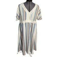 BloomChic Womens Size 12 Dress V-Neck Blue Vertical Stripes Crochet Short Sleeve