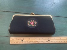Vintage Petit Point Embroidered Floral Coin Purse Wallet with kiss lock