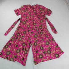 Vintage Romper Womens 10 Medium Pink 2 Piece Boho Hippie Loose Flowy Embroidered