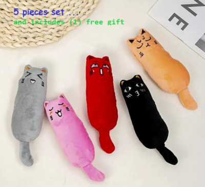 Toy For Cats Catnip Bite Resistant Chew Plush Squeaker Cute Face Mice Toy 5pcs