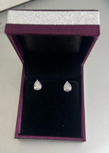 2Ct Beautiful Pear Cut CZ Diamond Stud Earring 18k White Gold Plated Over Silver - Picture 1 of 5