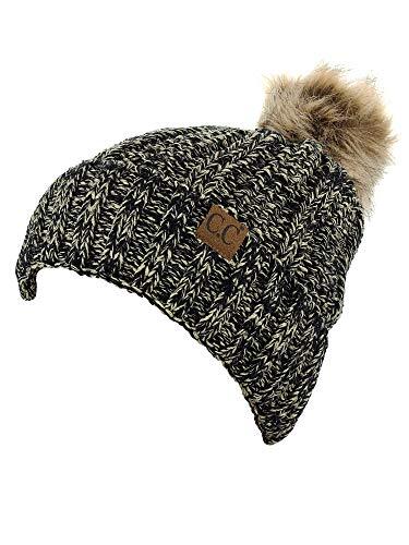 Thick Cable Knit Faux Fuzzy Fur Pom Fleece Lined Skull 2  display picture 1