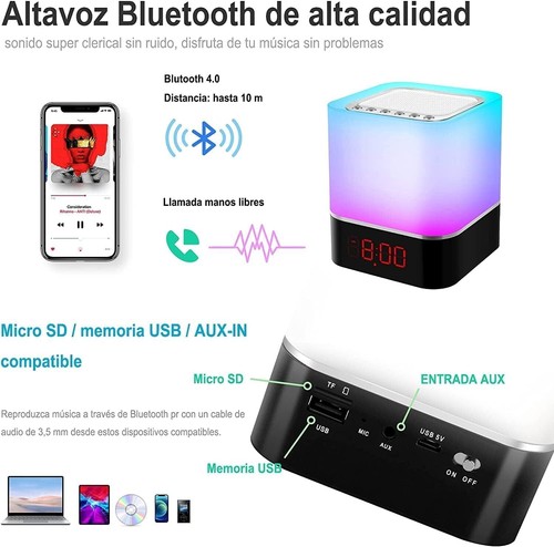 Cassa Bluetooth Luci Notturne 5 in 1 Touch Sveglia Allarme Feste Musica Sport - Foto 3 di 7