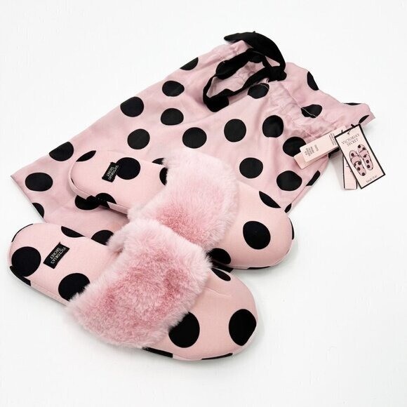 SAOLA Pantofole Victoria's Secret nuove con etichetta taglia small 5 6 rosa nero a pois suola rigida VS