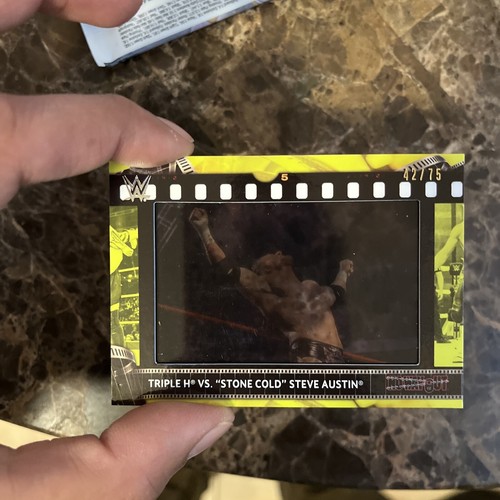 2021 Topps WWE Triple H vs. Stone Cold Steve Austin Film Strip Relic /75 Green - Picture 4 of 4