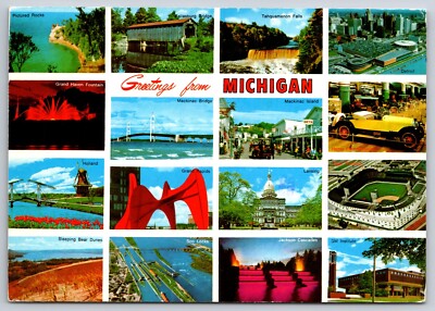 Greetings from Michinga Multiple Views Scenes Vtg Postcard Royal Oak MI Posted