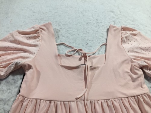 NEW BCBG Paris Dress Womens L Large Peach Square Neck Lace Sleeve Stretch - Picture 14 of 14