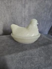 Vintage Milk Glass Hen on Nest Hazel Atlas 1950s Covered Dish Chicken Farmhouse