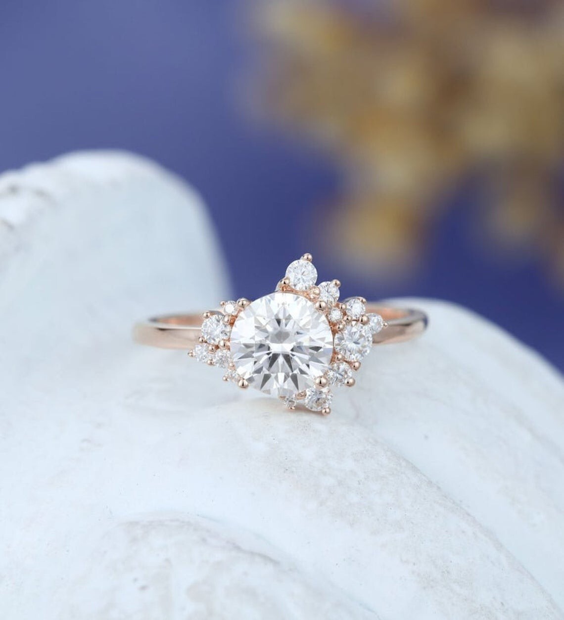 Art Deco Starburst Engagement Ring in 14k Gold with Moissanite & Diamonds-image