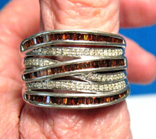 STERLING SILVER BROWN CLEAR STONE COCKTAIL RING SIZE 9 7.8 GRAMS