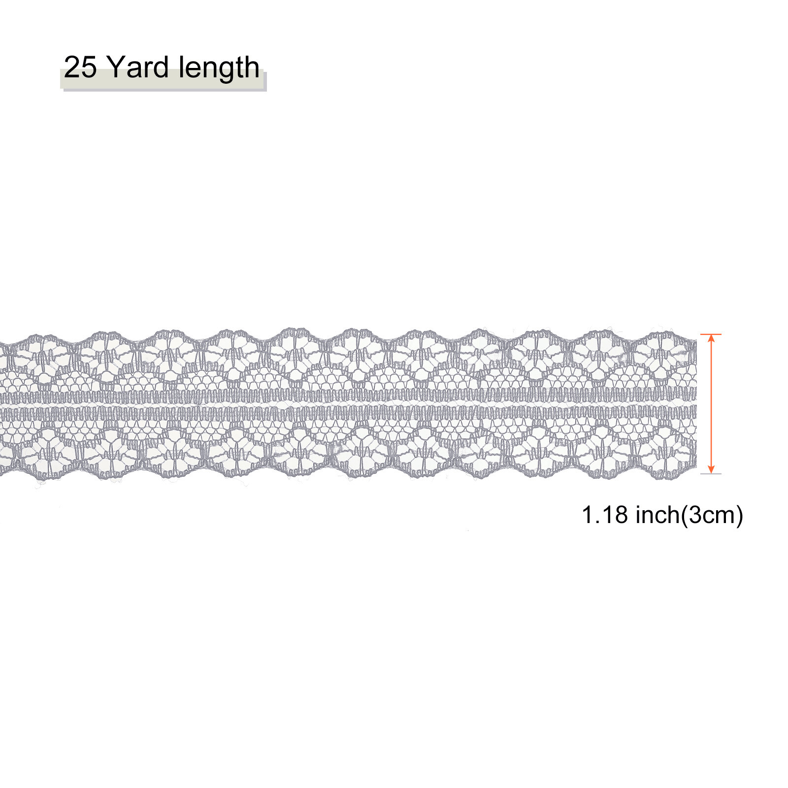 1.2 Inch Wide 25 Yard Lace Ribbon Floral Pattern Gray Lace Trim Ribbon