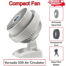 Compact Air Circulator Fan, 3 Speeds, Adjustable Tilt, Whole Room Cooling, White