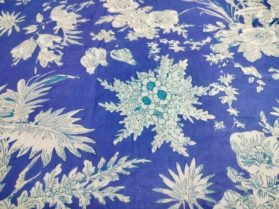 25 Yards Fabric Indian Blue Floral Hand Printed Cotton Fabric Sewing Fabrics - Image 4 of 4