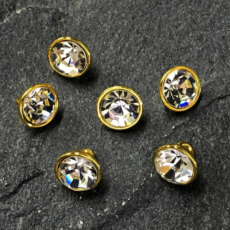 9mm Czech Crystal Rhinestone Button with Shank by 6-pcs, Crystal/Gold, SP-3711 - Image 2 of 3