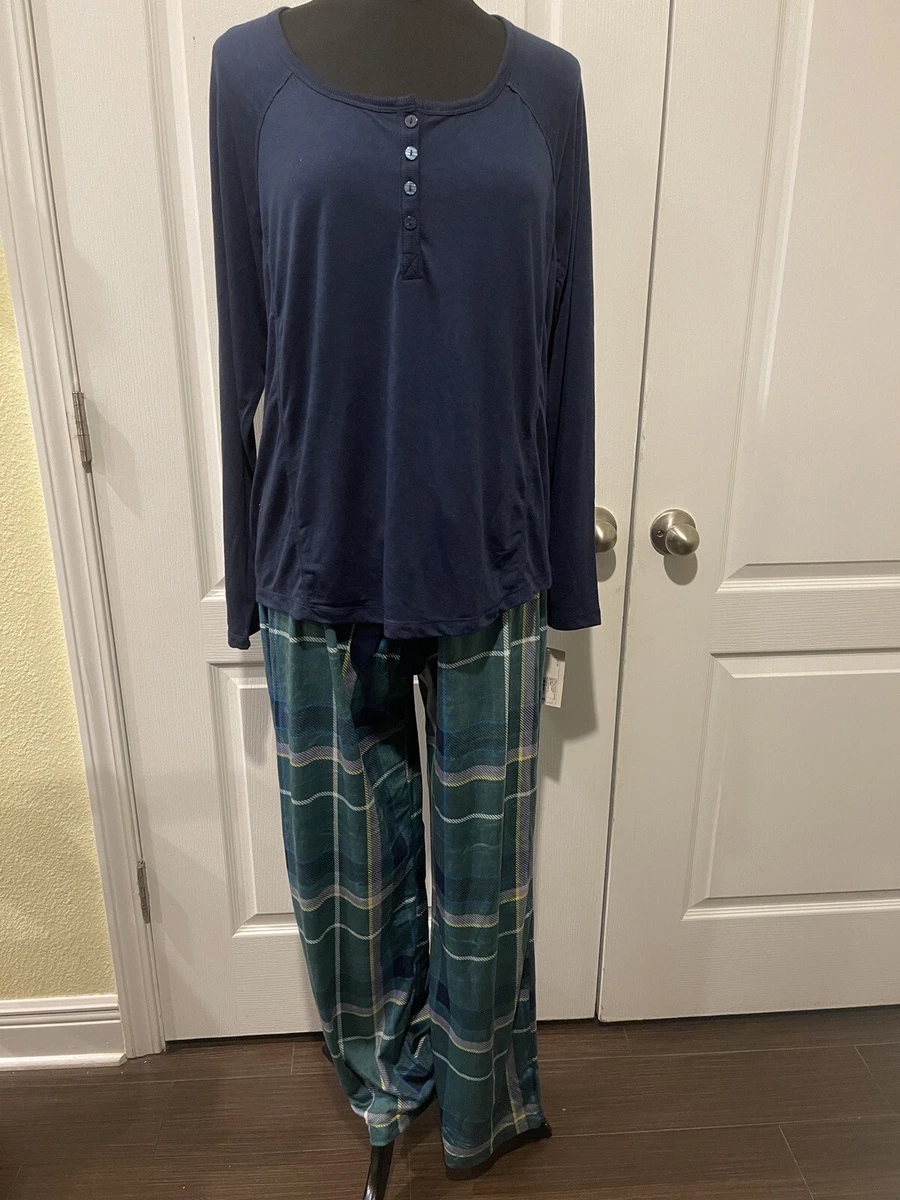 NWT Stars Above LS Blue Top & Plaid Pants Cozy Pajama Set Size XL