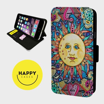 HIPPY SUN FACE BLUME KIND - Kunstleder Flip Handyhülle Cover - iPhone/Samsung