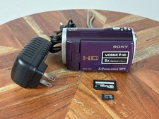 Sony MHS-CM1 HD Webbie Camcorder Purple 5.0 Mega Pixels 5X Optical Charger