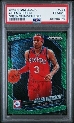 JSY #3/7 2024 PANINI PRIZM BLACK GREEN SHIMMER FOTL #262 ALLEN IVERSON PSA 10