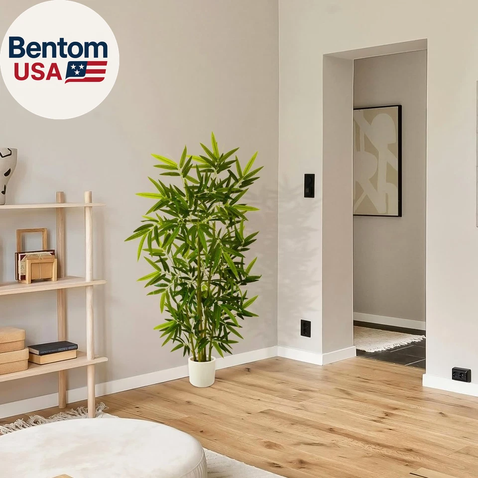 Artificial Bamboo Tree, 5Ft Tall Fake Bamboo Plant with White Planter, Faux Tree - Image 4 of 4