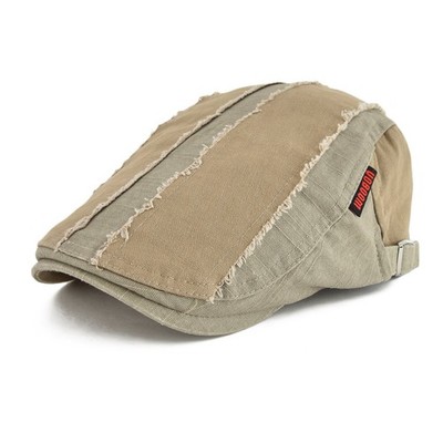 100% Cotton Distressed Ivy Newsboy Caps Cabbie Gatsby Hat (Khaki)
