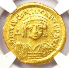 Tiberius II Constantine Gold AV Solidus Coin 578-582 AD - Certified NGC AU