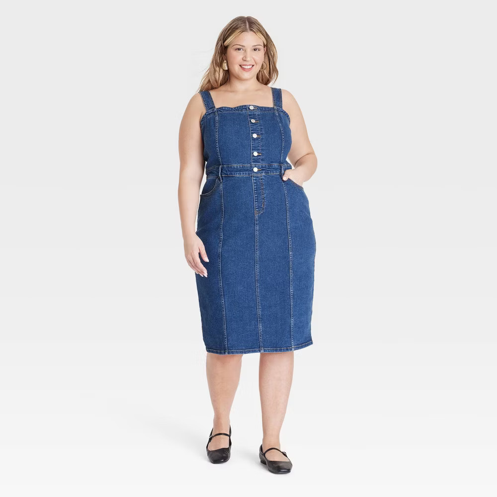 Women's Denim Midi A-Line Dress - Ava & Viv