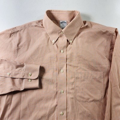 Brooks Brothers Regent Dress Shirt Orange White Plaid Men s Size 16-4/5