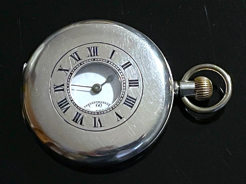 Swiss Made Half Hunter Solid Silver Pocket Watch … - image 1