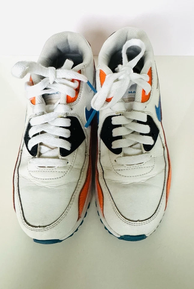 Zapatillas Nike Air Max 90 Juveniles, 4.5Y, Blanco/Naranja/Azul, 833412-116 Foto 3 de 4