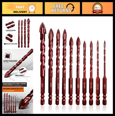 10 Pcs Masonry Drill Bit Set 1/8'' to 1/2'' - Cobalt Concrete, Tile, Glass, Wood