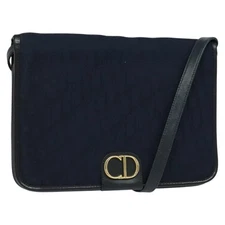 Christian Dior Trotter Canvas Shoulder Bag Navy Gold Auth ep8528