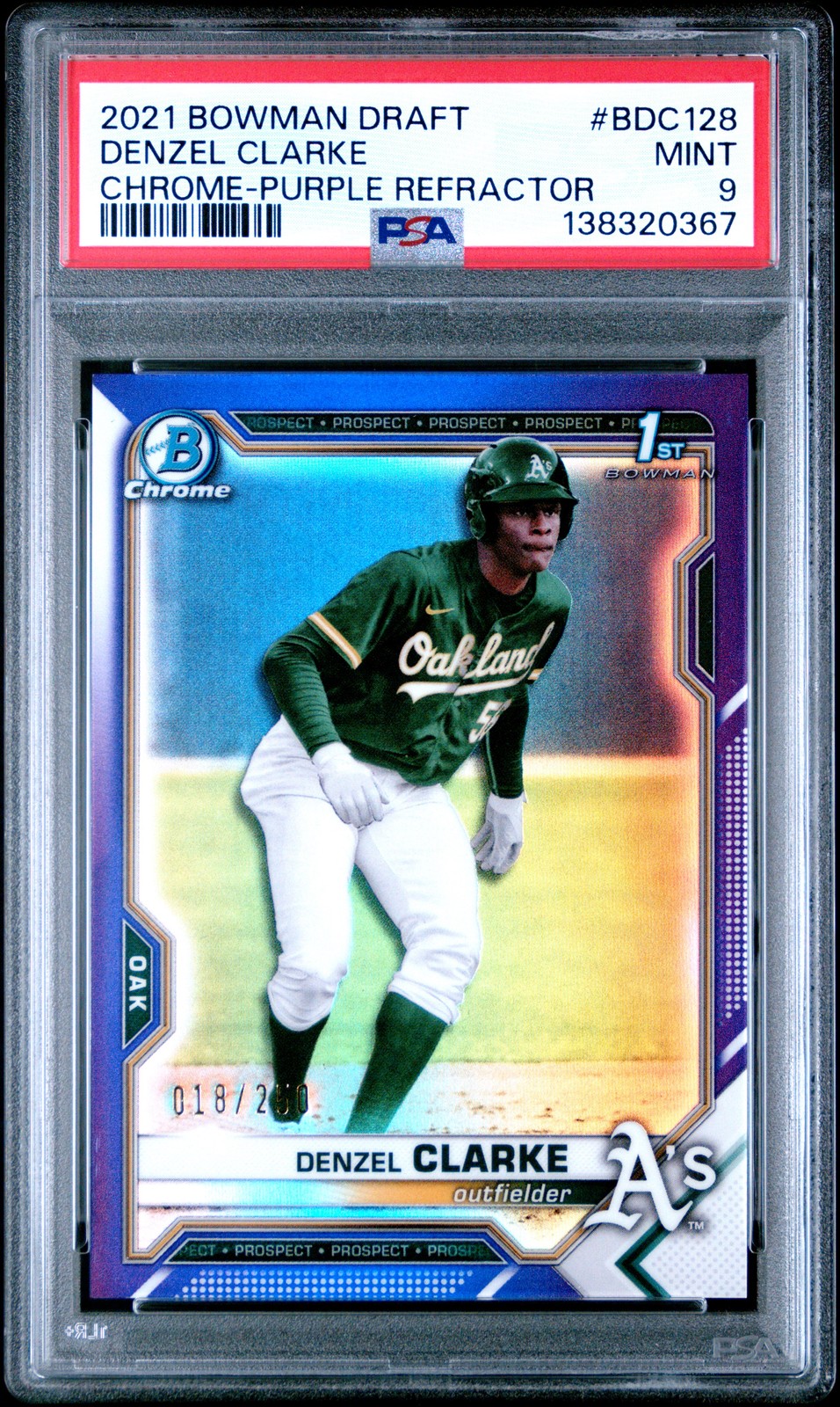 2021 BOWMAN DRAFT CHROME-PURPLE REFRACTOR #BDC128 DENZEL CLARKE 18/250 PSA 9