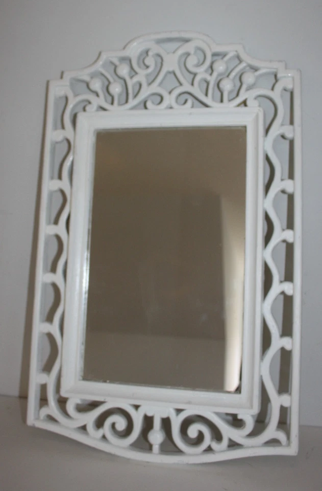 Vintage White Cottage Wall Mirror Open Weave Pattern Design 13.75X22 - Image 2 of 4