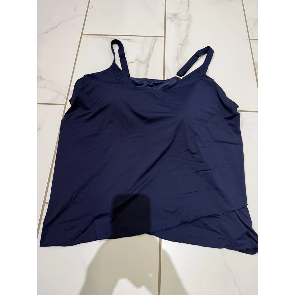 Lands End Plus Womens Tankini Set 3X 24W Navy Blue Swim Skirt Built-in Bra Liner - Image 4 of 4