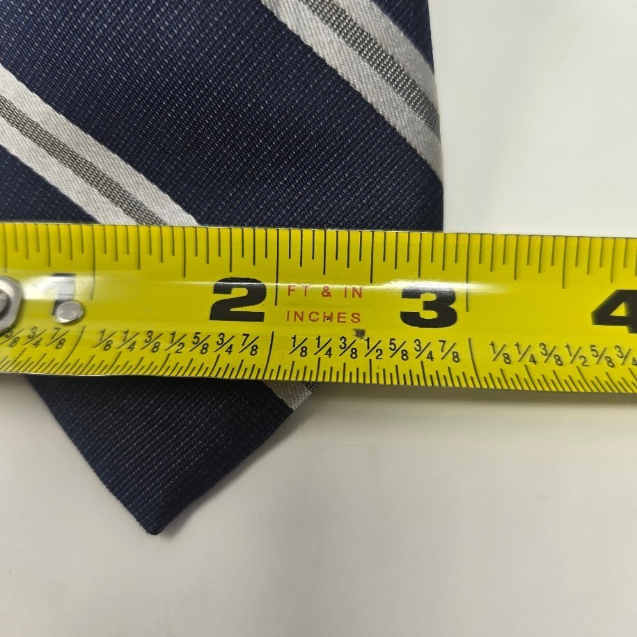 Navy Blue Silver Striped Mens Necktie Classic Formal Business Silk Blend Tie image 2
