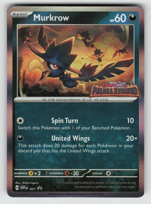 Murkrow Pokemon Paldea Evolved SVP 021 Prerelease Black Star Promo NM