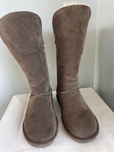 Stivali donna scamosciati alti BEARPAW taglia 10 pelliccia foderati finta fiori traforati marrone - Foto 5 di 14