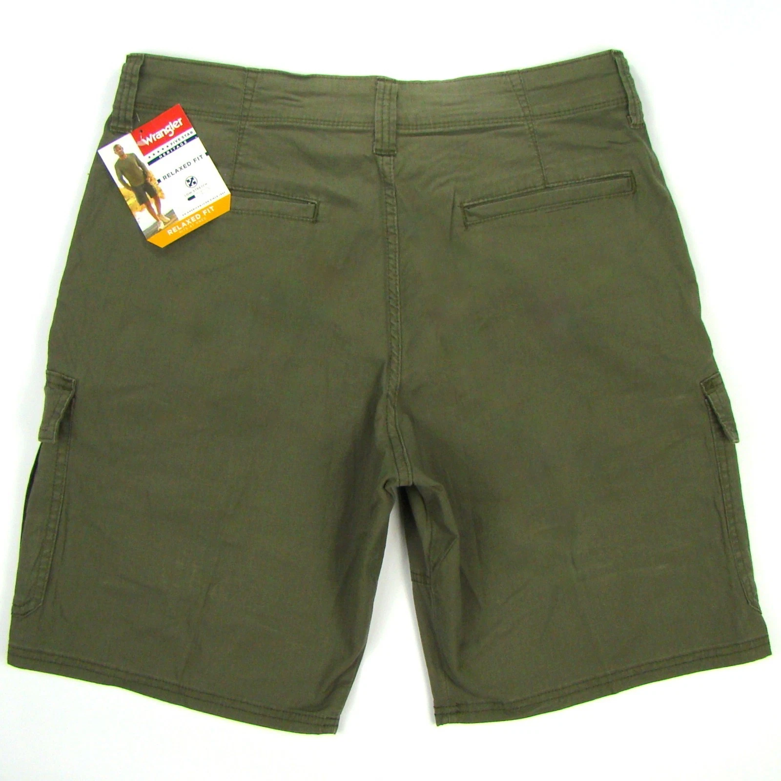 NEW Men's Wrangler Cargo Shorts Stretch OLIVE Relaxed Fit Tech Pocket ALL SIZES