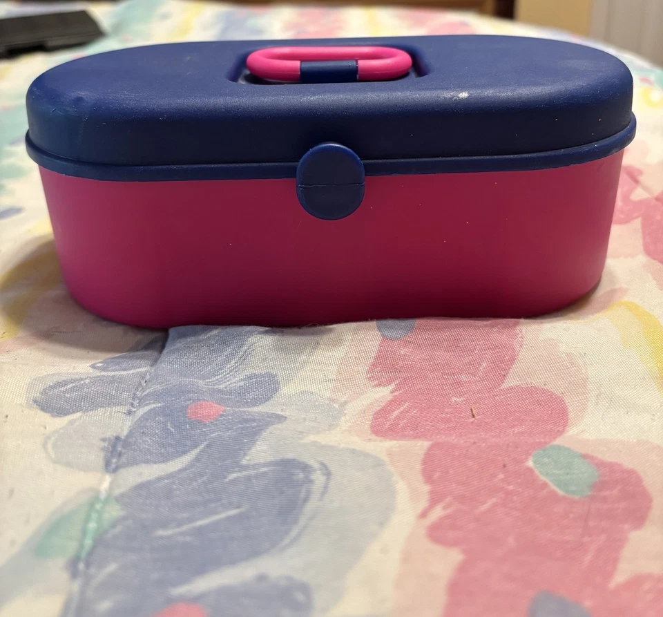 Estuche de Maquillaje Vintage Años 90 con Espejo Azul Marino y Rosa Caja de Maquillaje Foto 2 de 4