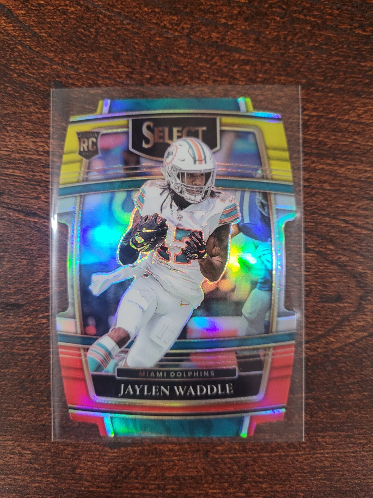 2021 Select Football Jaylen Waddle (RC) Yellow and Red Die Cut Concourse No. 48