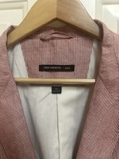  450 John Varvatos SZ 42 Brick Natural Striped Linen Blend Blazer FLAWLESS