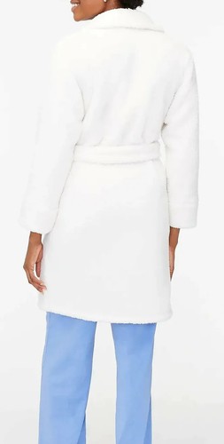 J Crew White Ivory Plush Thick Bath Robe Fuzzy Midthigh Tie AZ154 Women's S/M - Picture 4 of 5