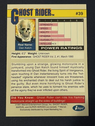 Ghost Rider #39 Trading Card Marvel Universe 1991 Series 2 by Impel - Picture 2 of 2
