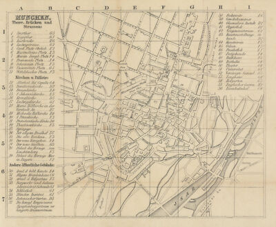 München / München Stadtplan. Deutschland. BRADSCHAW um 1853 alte antike Kartenkarte