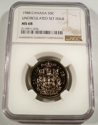 1988 CANADA NGC MS68 HALF DOLLAR 50c BRIGHT WHITE MS 68